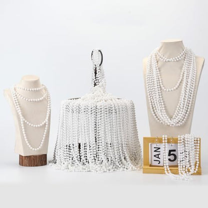 Faux White Pearl Beaded Necklaces Bulk, 7mm 31.5 Inch White Pearl Bead Necklaces for Wedding Birthday Party Decoration - style: 50 Pcs