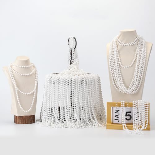 Faux White Pearl Beaded Necklaces Bulk, 7mm 31.5 Inch White Pearl Bead Necklaces for Wedding Birthday Party Decoration - style: 100 Pcs