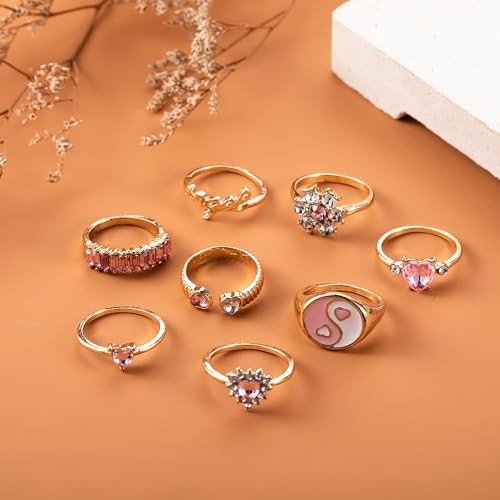 Gold Stackable Ring Sets Yin Yang Patterns Adjustable Alloy Finger Rings for Punk Boho & Daily Wedding Jewelry - color: Multicolor1