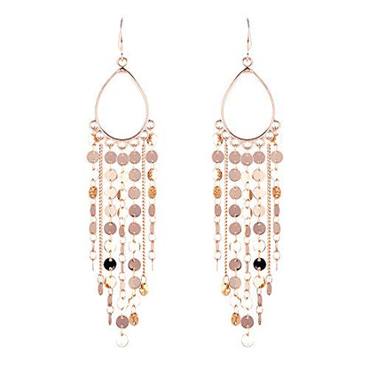 Bohemian Boho Tassel Dangle Drop Earrings for Women – Lightweight Filigree Gypsy Coin Chandelier Disc Charm Hoops – included Gift Box - style: Teardrop - Rose Gold