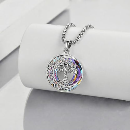 Tree of Life Necklaces S925 Sterling Silver Crystal Tree of Life Pendant Necklace Celtic Knot Moon Tree of Life Jewelry for Women Gifts - color: Volcano Crystal