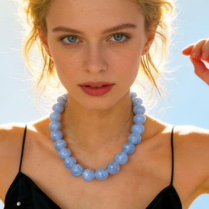 JNF Chunky Beaded Necklaces Women Large Big Ball Bead Choker Necklace Bold Statement Beads jewelry Gift - color: gemstone neckalce sea blue