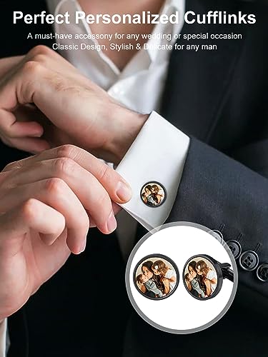 Custom4U Custom Photo Cufflinks for Men Father of the Bride Gifts - color: A-Photo-Black