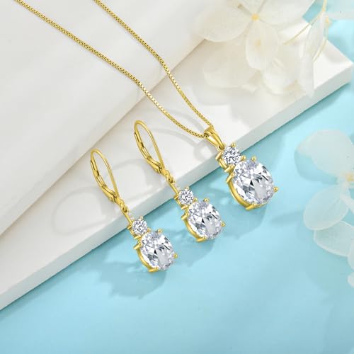 Birthstone Necklace for Women 925 Sterling Silver | Oval Cut Pendant Necklace, Jewelry for Mom Wife - color: Gold