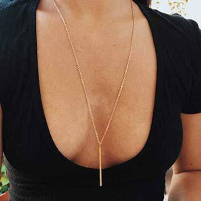 Fesciory 6 PCS Long Pendant Necklace for Women, Gold Bar Circle Leaf Triangle Tassel Y Necklace Set | Gold Plated Bar, Circle, Leaf, Triangle and Disc Pendant, Adjustable Fit, Long Necklace Jewelry Gifts for Loves - color: Set 1