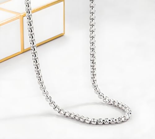 Solid 925 Sterling Silver 3mm Round Box Chain Necklace | Italian Style Box Cable Chain with Lobster Clasp, 16" to 30" Length for Men & Women - size: 18"
