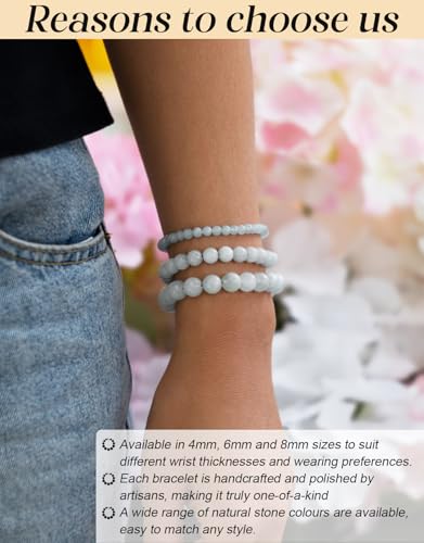 Natural Stone Beaded Bracelets for Men Women, 4mm 6mm 8mm | Healing Crystal, Protection Gemstone, Gift Packaging with Energy Card, Stretch Jewelry, Replacement Beads Included, 18 Stone - color: Aquamarine(Emotional Balance), size: 4mm
