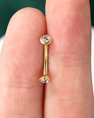 Solid Gold Rook Earrings Yellow Gold Eyebrow Rings 16g Real Gold Rook Piercing Jewelry 8mm 10K Curved Eyebrow Piercing 10Kt Gold Rook Barbell - style: 8mm