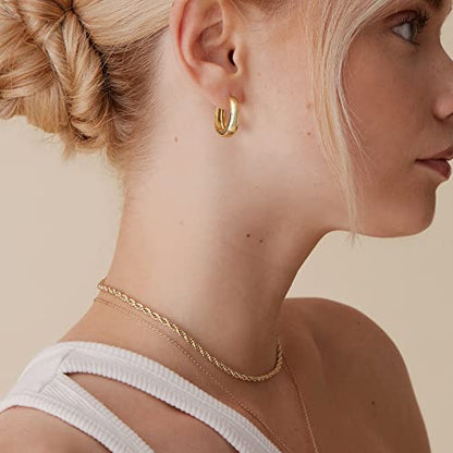 PAVOI Gold Hoop Earrings for Women, 14K Gold Plated Small Chunky Hoops | 925 Sterling Silver Posts, Lightweight Hoops, Small Hoop Earrings for Women, Gold Hoops - color: Rose Gold
