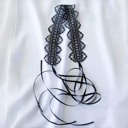 Lace Ribbon Choker Necklace for Women | Adjustable Choker Necklace Charm Statement Hollow Ribbon Collarbone Necklace Striking Gothic Prom Jewelry Gifts - color: Black