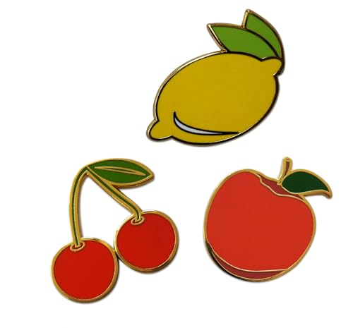 Novel Merk Fruit Lemon, Strawberry, or Orange Appreciation Lapel Pin, Hat Pin & Tie Tack Set with Clutch Back - style: 3-Mixed Lemon, Cherry, & Apple