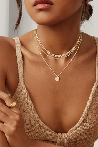 14K Gold Plated Layered Necklaces For Women Gold Necklace Set, Cuban Link, Snake Chain, Paperclip Layered Chains, Twisted Rope and Twisted Chain, Trendy Layering Necklace