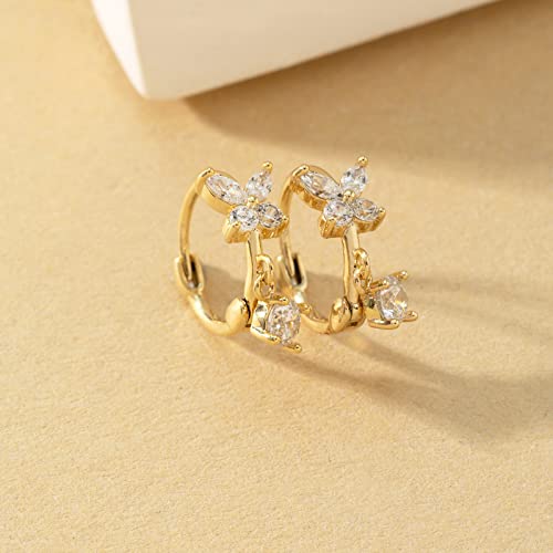 DAILY VIBES Dainty Butterfly Cross CZ Small Huggie Hoop Earrings for Women | Hypoallergenic, 14K Gold Plated Hoops, Tiny Cubic Zirconia, Cartilage Hoop Earrings for Women Trendy - color: Butterfly B