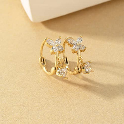 DAILY VIBES Dainty Butterfly Cross CZ Small Huggie Hoop Earrings for Women | Hypoallergenic, 14K Gold Plated Hoops, Tiny Cubic Zirconia, Cartilage Hoop Earrings for Women Trendy - color: Butterfly B