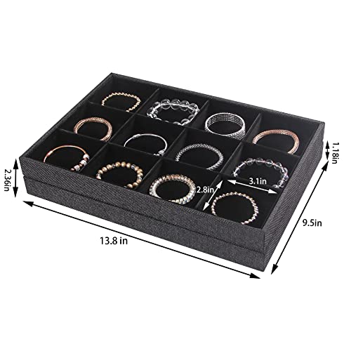 Julysky 2Pcs 12 Grids Stackable Jewelry Organizer Trays for Drawer,Bracelet Holder Box,Necklace Display Stand for Selling - size: 12 Grid Tray + 12 Grid Tray