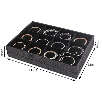 Julysky 2Pcs 12 Grids Stackable Jewelry Organizer Trays for Drawer,Bracelet Holder Box,Necklace Display Stand for Selling - size: 12 Grid Tray + 12 Grid Tray