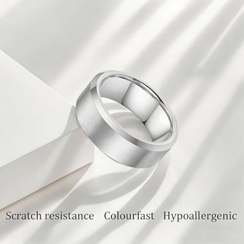 Stainless Steel Wedding Band Ring For Men Women | Sandblasted matte finish, 4mm/6mm/8mm widths, steel/black/gold-tone colors, everyday wear, wedding - color: Matte-8mm-Silver