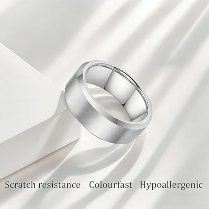 Stainless Steel Wedding Band Ring For Men Women | Sandblasted matte finish, 4mm/6mm/8mm widths, steel/black/gold-tone colors, everyday wear, wedding - color: Matte-8mm-Silver