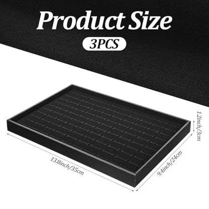 3 Pcs Stackable Ring Tray Set for Drawer, 100 Slots Velvet Jewelry Organizer Dish, Black Wooden Ring Display Case for Retail Store, Flea Market, Home Vanity (13.8 x 9.4 x 1.2 inches)