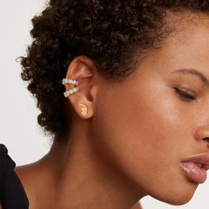 Sparkle Ear Cuff for Women, Non Piercing Single | 14K Gold Plated Brass, Clear Cubic Zirconia Accents, Fixed 3.8-3.9 mm Opening, Single Non-Piercing Cuff For Ear Stacks - style: Geometric
