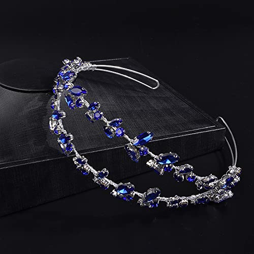 JWICOS Crystal Wedding Headband Tiara Bridal Rhinestone Headpiece Wedding Hair Accessories Tiara for Women and Girls (Blue Silver) - color: Blue Silver