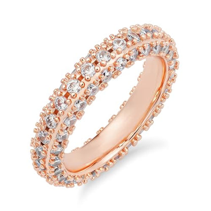 Bling Halo Stacking Ring for Men Women - 18k Gold Plated Stackable Cubic Zirconia Band - Created Diamond Iced Out Hip Hop Jewelry Gifts - color: Womens Style A-Rose Gold Plated, size: 6