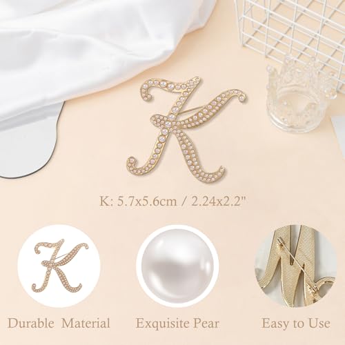 A-Z Initial 26 Letter Brooch Pins, Gold Faux Pearl Alphabet Badges Breastpin for Hat Bag Dress Coat Suit Accessory, Elegant Name Personalized Gifts for Women Men - color: K