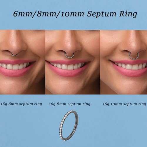 Lantine G23 Titanium Nose Rings Hoops Seamless Clicker Cz Nose Septum Piercings Rings Cute Diamond Hinged 16g 20g Cartilage Conch Daith Helix Tragus Piercing Jewelry - color: Black, size: 16g 6mm