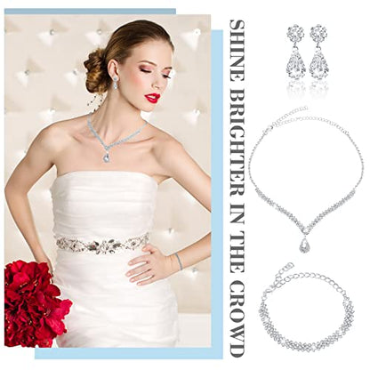 Mixweer 4 Pieces Clutch Purses Bag for Women Evening Rhinestone Jewelry Set Bling Necklace Earrings Bracelets Set for Wedding - style: Shiny Style