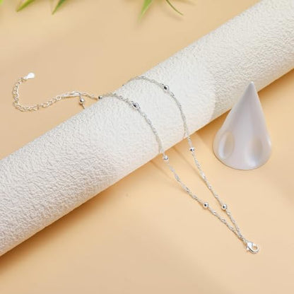 Kenivira 925 Sterling Silver Ankle Bracelets For Women Dainty Layered Waterproof 18K Gold Plated Anklets For Women Beach Adjustable Anklet Foot Jewellery - color: Beaded-S