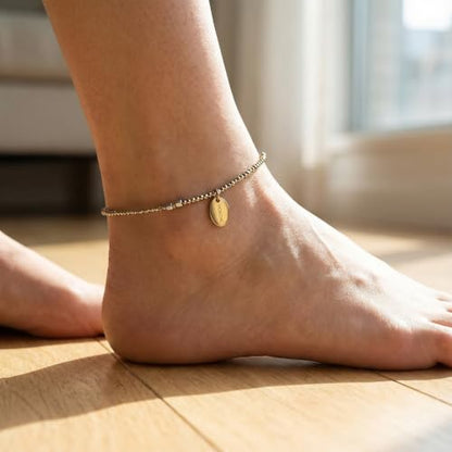 Womens Hematite Anklet, Handmade Foot Chain, Elastic Beach Chakra Jewelry - color: Ank-5