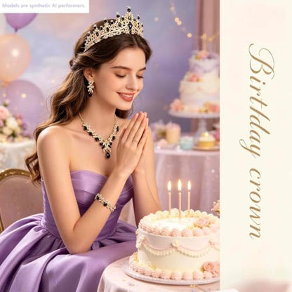 Kamirola Tiaras and Crowns for Women,Tiaras Earrings Necklace, Crystal Bridal Jewelry Set, Costume Jewelry for Women Party Halloween Prom Pageant - color: GOLD BLACK