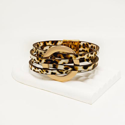 ZMANYIJEW Leather Wrap Bracelets for Women,Boho Cuff Bracelets Multi-Layer Crystal Beads Cuff Bracelet Multilayered Leopard Leather Braided Bangle Wrist Cuff Bangles - style: O-Leopard