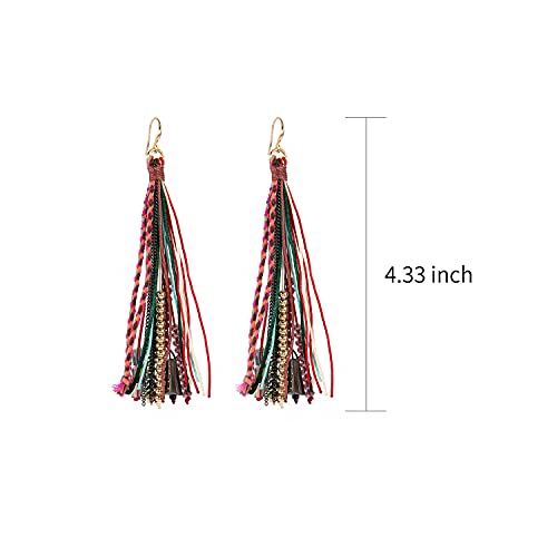 Bohemian Feather Dangle Earrings for Women with Shell Beads Long Tassel Design Drop Earrings - style: Boho-tassel
