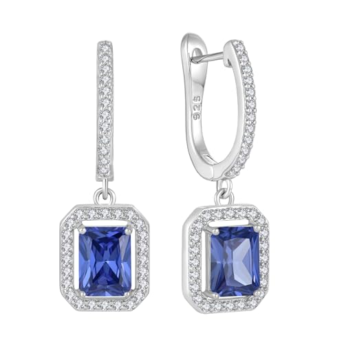 Women's Solitaire Dangle Drop Earrings 925 Sterling Silver Pure Square Huggie Earrings Hoop Dangle Drop Earrings Jewelry Gift - color: 12-tanzanite-Dec