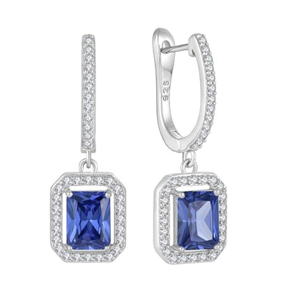 Women's Solitaire Dangle Drop Earrings 925 Sterling Silver Pure Square Huggie Earrings Hoop Dangle Drop Earrings Jewelry Gift - color: 12-tanzanite-Dec