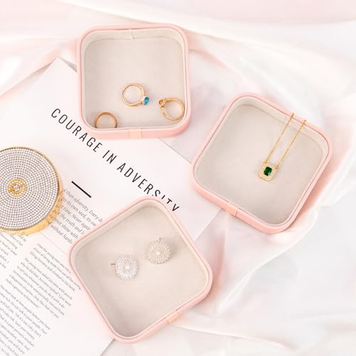 Set of 3 Small Stackable Jewelry Organizer Trays Mini Jewelry Drawer Oragnizer Small Jewelry Display Tray for Necklace Bracelet Rings Earrings and Makeup (LightPink) - color: LightPink