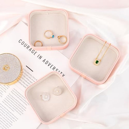 Set of 3 Small Stackable Jewelry Organizer Trays Mini Jewelry Drawer Oragnizer Small Jewelry Display Tray for Necklace Bracelet Rings Earrings and Makeup (LightPink) - color: LightPink