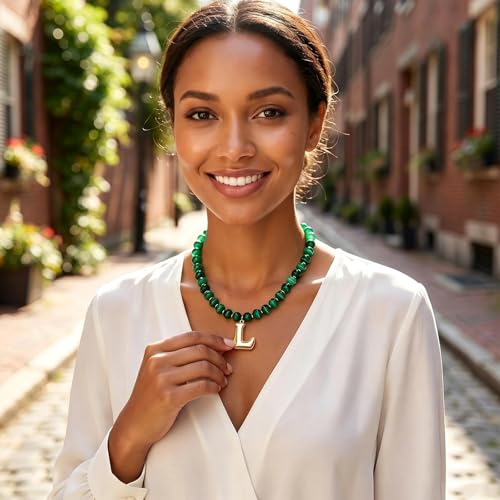 Initial Beaded Necklaces for Women,14K Gold Plated Bubble Letter Pendant Jewelry Gifts - color: acrylic neccklace-l
