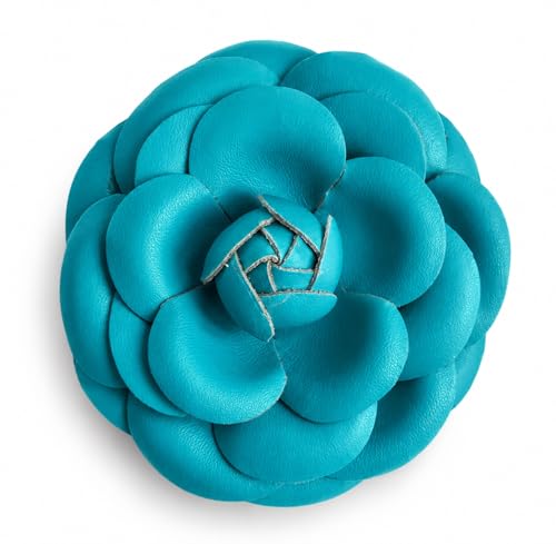 Dainity Camellia Flower Brooch Pin for Women – Elegant Statement Pin for Coat, Scarf, Dress, Hat, Bag – Stylish Chic Accessory Gift for Her - color: Turquoise