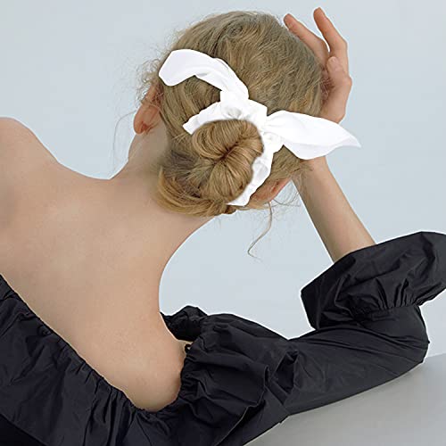 Jaciya White Silk Hair Ties Scrunchies for Hair Girls, Bunny Ears and Tail Design, 6 Count - color: White