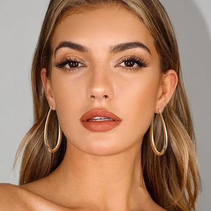 Gacimy Chunky Hoop Earrings for Women, 14K Gold Plated Oval Hoop Earrings with 925 Sterling Silver Post - color: Gold, size: 60mm