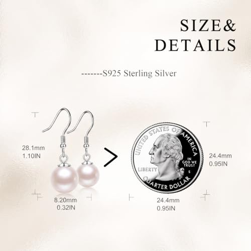 925 Sterling Silver Black Pearl Dangle Earrings Pearls Drop Jewelry Birthday Gifts for Women - color: White Pearl
