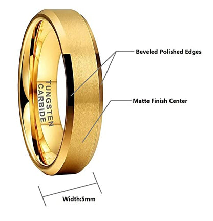 CROWNAL 3mm 5mm 7mm 9mm Tungsten Rings for Men Women Black/Silver/Gunmetal/Gold Beveled Polished Edges Matte Finish Comfort Fit 4-17 - color: Gold 5mm