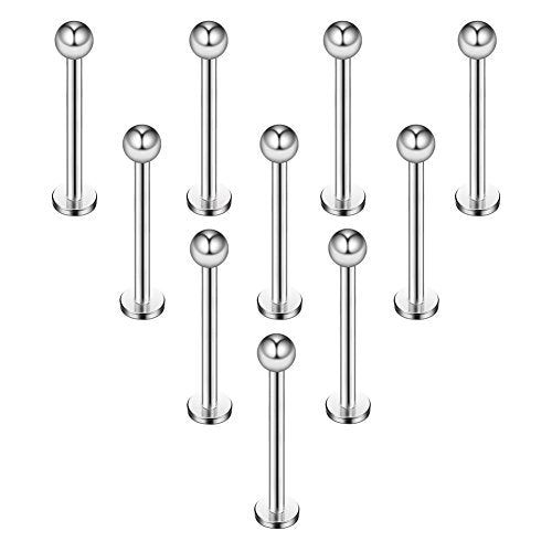 16G 316L Stainless Steel 3mm Ball Labret Monroe Lip Ring Tragus Helix Cartilage Earring Stud Barbell Bar Length 6mm 8mm 10mm 12mm Body Piercing Jewelry - color: Silver, size: 12MM