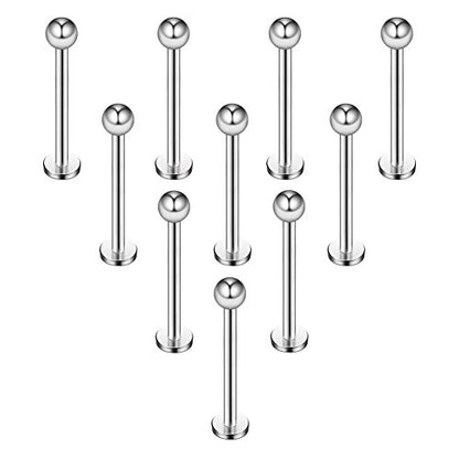 16G 316L Stainless Steel 3mm Ball Labret Monroe Lip Ring Tragus Helix Cartilage Earring Stud Barbell Bar Length 6mm 8mm 10mm 12mm Body Piercing Jewelry - color: Silver, size: 12MM