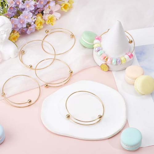 Beebeecraft 6Pcs 2.6 Inch Stainless Steel Adjustable Bangle Bracelet with Removable Ball Bead Real 18K Gold Plated Expandable Blank Bangle Bracelets Blank Cuff Wire Bracelets for Jewelry Making - color: Gold, size: 6.5cm