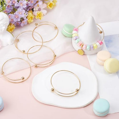 Beebeecraft 6Pcs 2.6 Inch Stainless Steel Adjustable Bangle Bracelet with Removable Ball Bead Real 18K Gold Plated Expandable Blank Bangle Bracelets Blank Cuff Wire Bracelets for Jewelry Making - color: Gold, size: 6.5cm