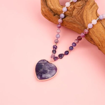 Long Necklaces for Women Boho, Oval Waterdrop Turquoise Pendant, Natural Stone Beaded, Handmade,Vintage & Elegance, Boho Fashion Charm Beaded Necklace for Women - style: P-Amethyst Heart Pendant