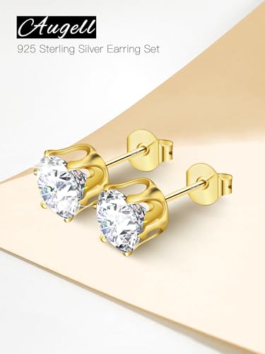 925 Sterling Silver Stud Earrings Set of 5 Pairs Hypoallergenic 18K Gold Cubic Zirconia Earrings for Women Men Sparkling Fancy Gift - color: Premium version - Yellow Gold - 5 pairs
